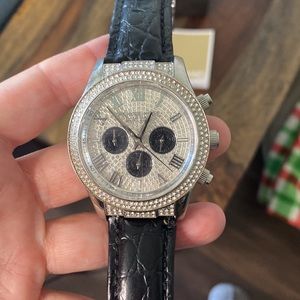 Michael Kors black leather Swarovski crystal watch